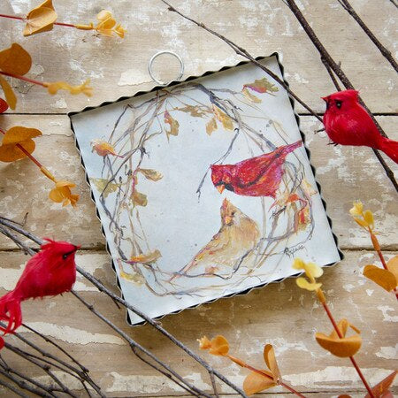 Mini Wreath with Cardinals Print by The Round Top Collection