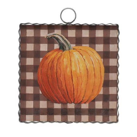 Mini Pumpkin On Checks Print by The Round Top Collection