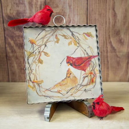 Mini Wreath with Cardinals Print by The Round Top Collection