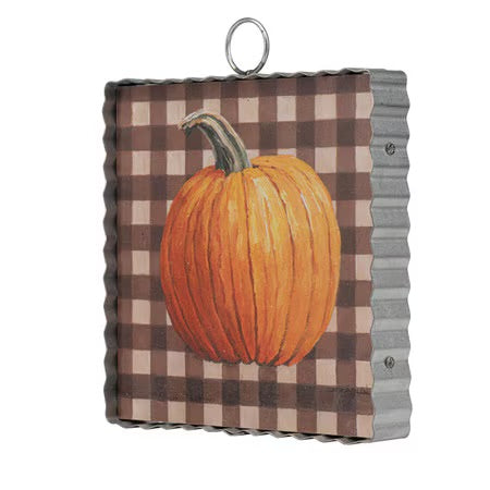 Mini Pumpkin On Checks Print by The Round Top Collection