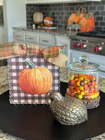 Mini Pumpkin On Checks Print by The Round Top Collection