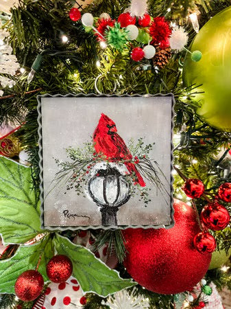 Mini Cardinal on Lamp Post Print by The Round Top Collection
