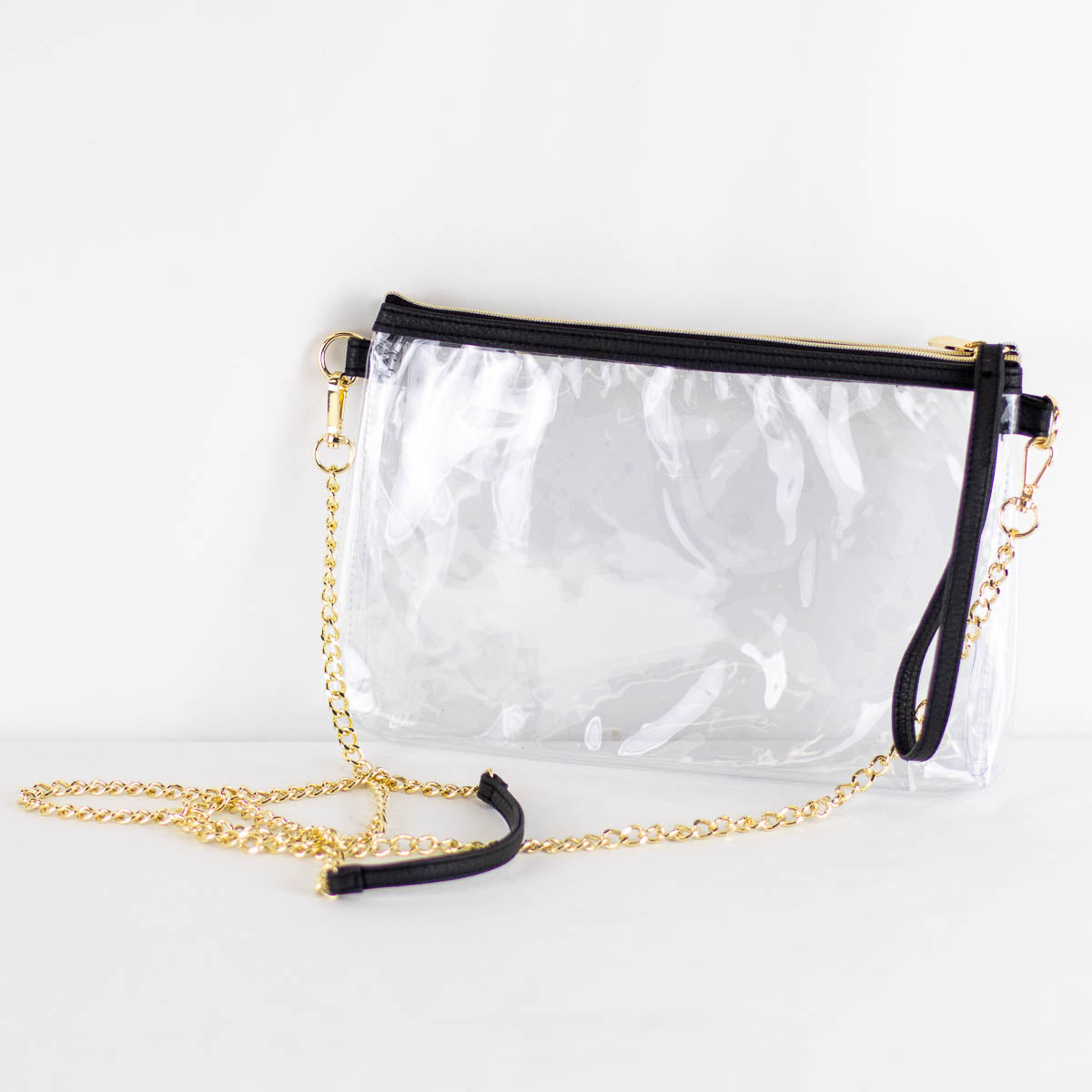 Candace Clear Double Zip Crossbody Purse with Black Trim