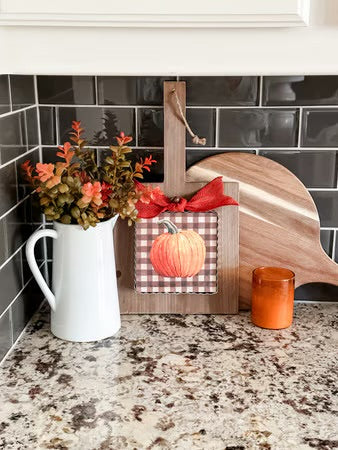 Mini Pumpkin On Checks Print by The Round Top Collection
