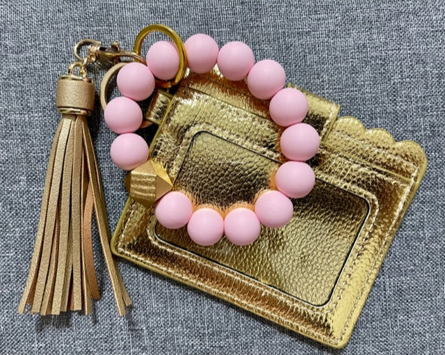 Pink O Wristband Keychain and Gold Wallet by Lanyard Lovebirds
