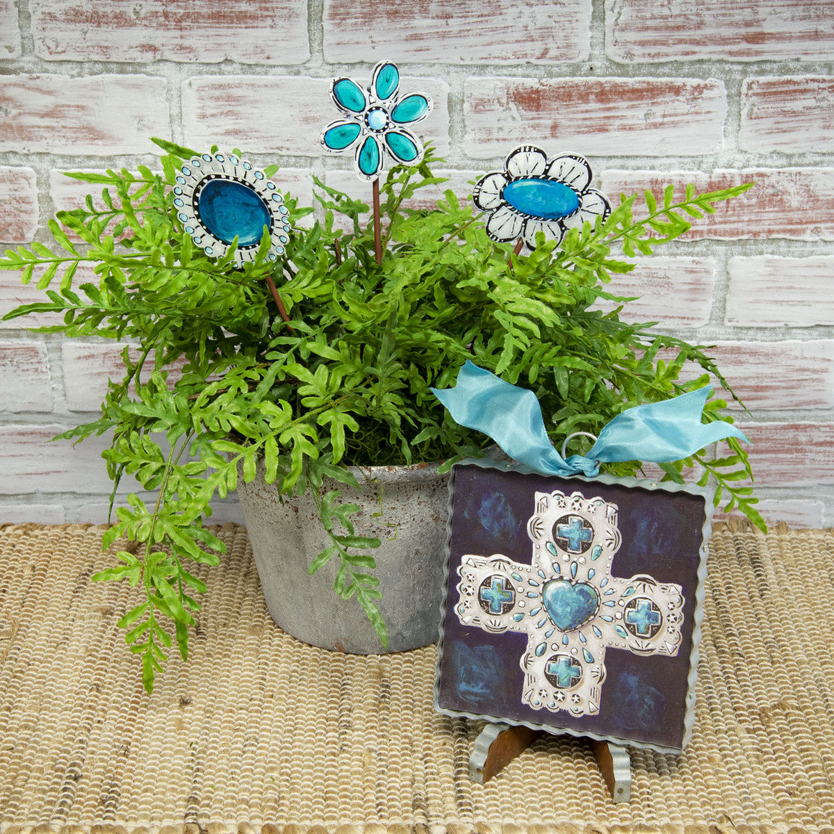 Mini Turquoise Cross Print by The Round Top Collection