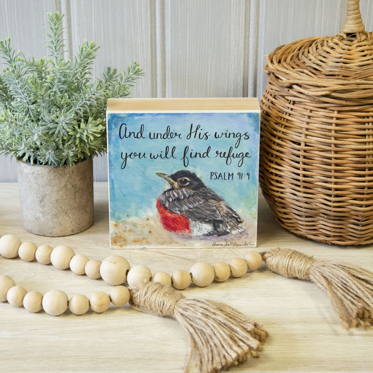 Wooden Psalm 91:4 Print