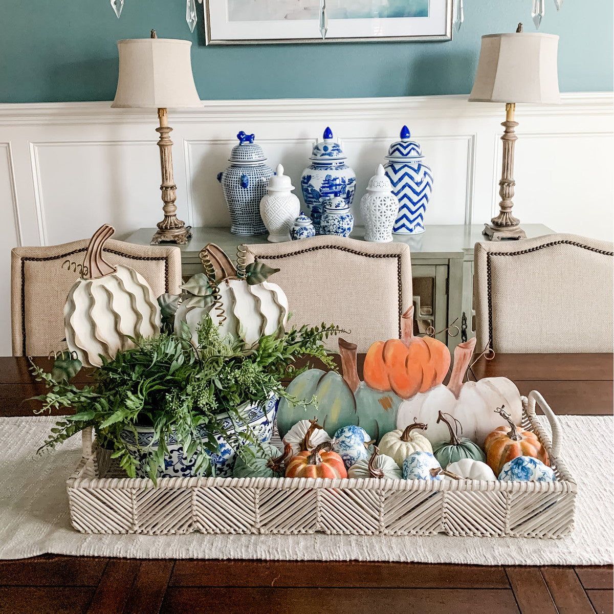 Colorful Mantle Pumpkins by The Round Top Collection