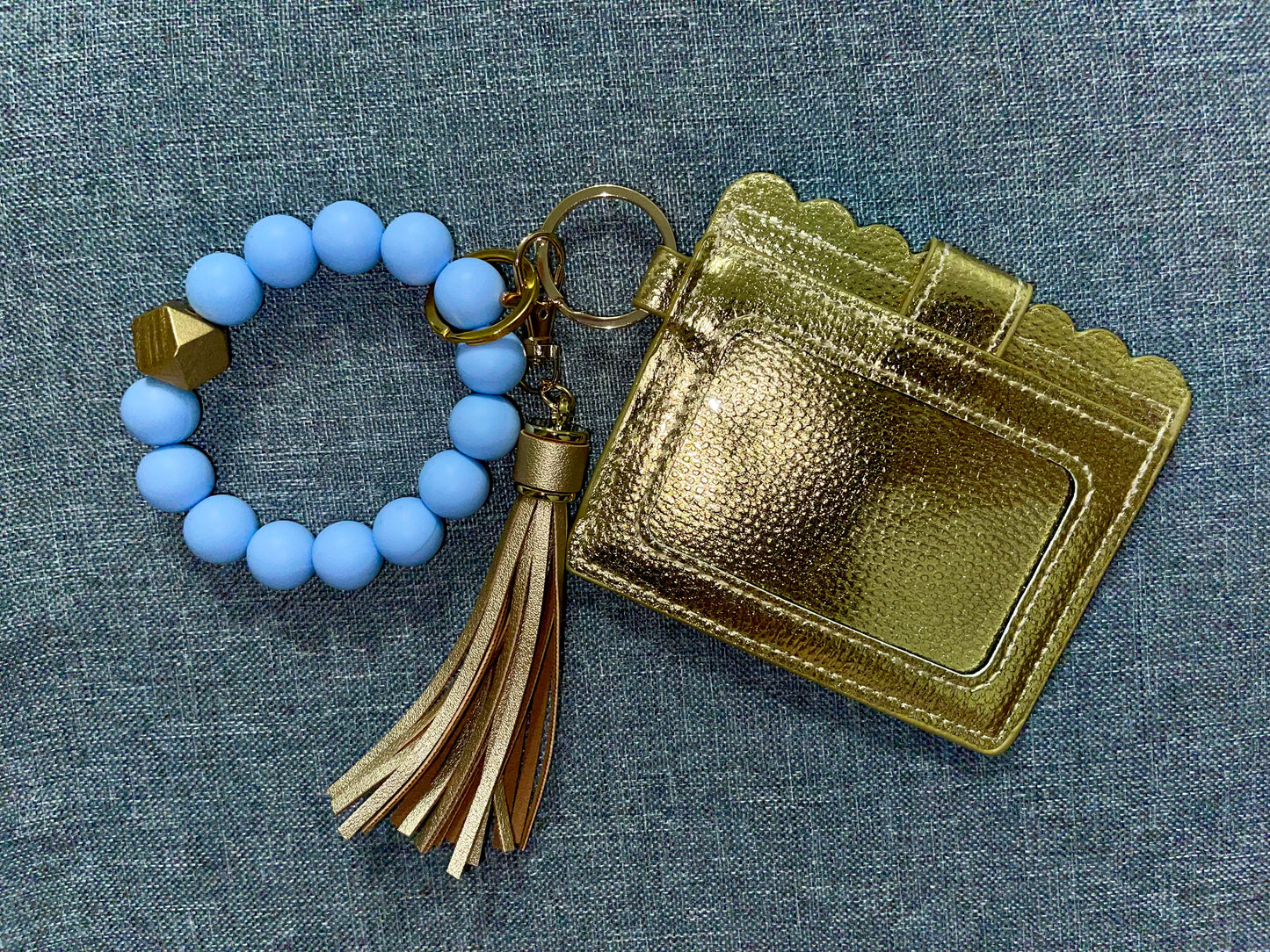 Blue O Wristband and Gold Wallet by Lanyard Lovebirds