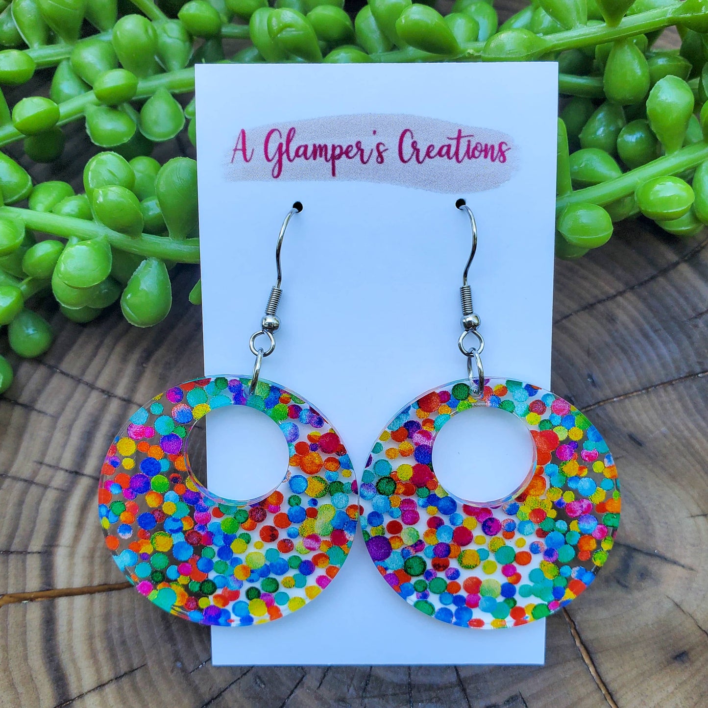 Circle Rainbow Dots Acrylic Earrings