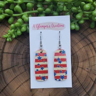 Stars and Stripes Mini Bar Cork and Leather Earrings