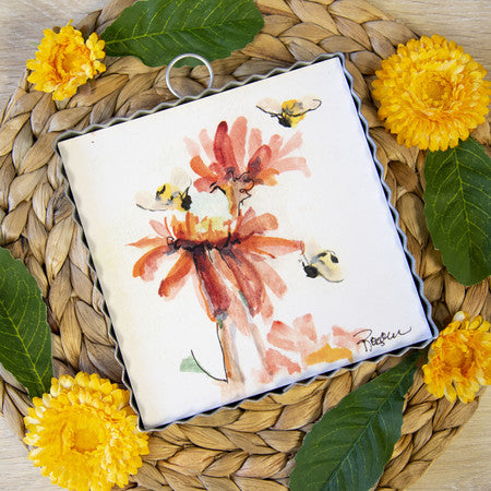 Mini Bee's & Zinnias Print by The Round Top Collection