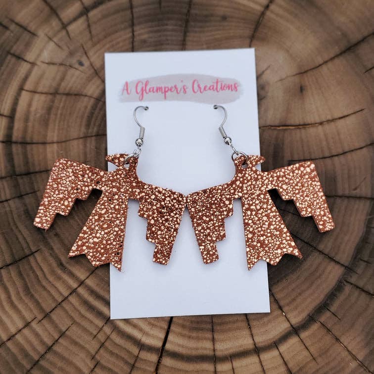 Rosegold Sparkle on Brown Thunderbird Leather Earrings