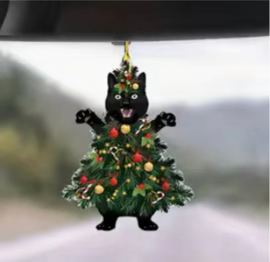Black Cat Christmas Tree Ornament with tiny Gold color Bell