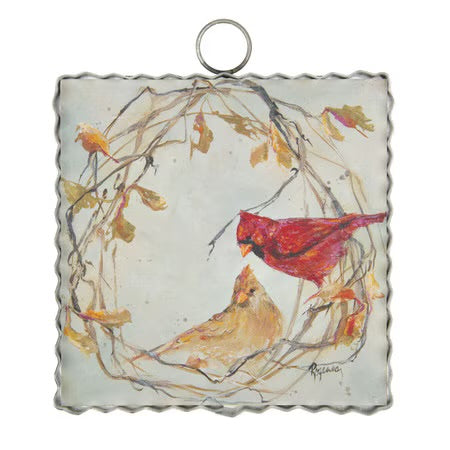 Mini Wreath with Cardinals Print by The Round Top Collection