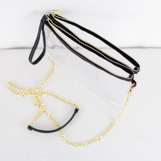 Candace Clear Double Zip Crossbody Purse with Black Trim