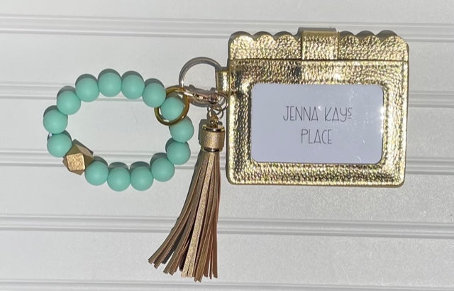 Mint O Wristband Keychain with Gold Wallet by Lanyard Lovebirds