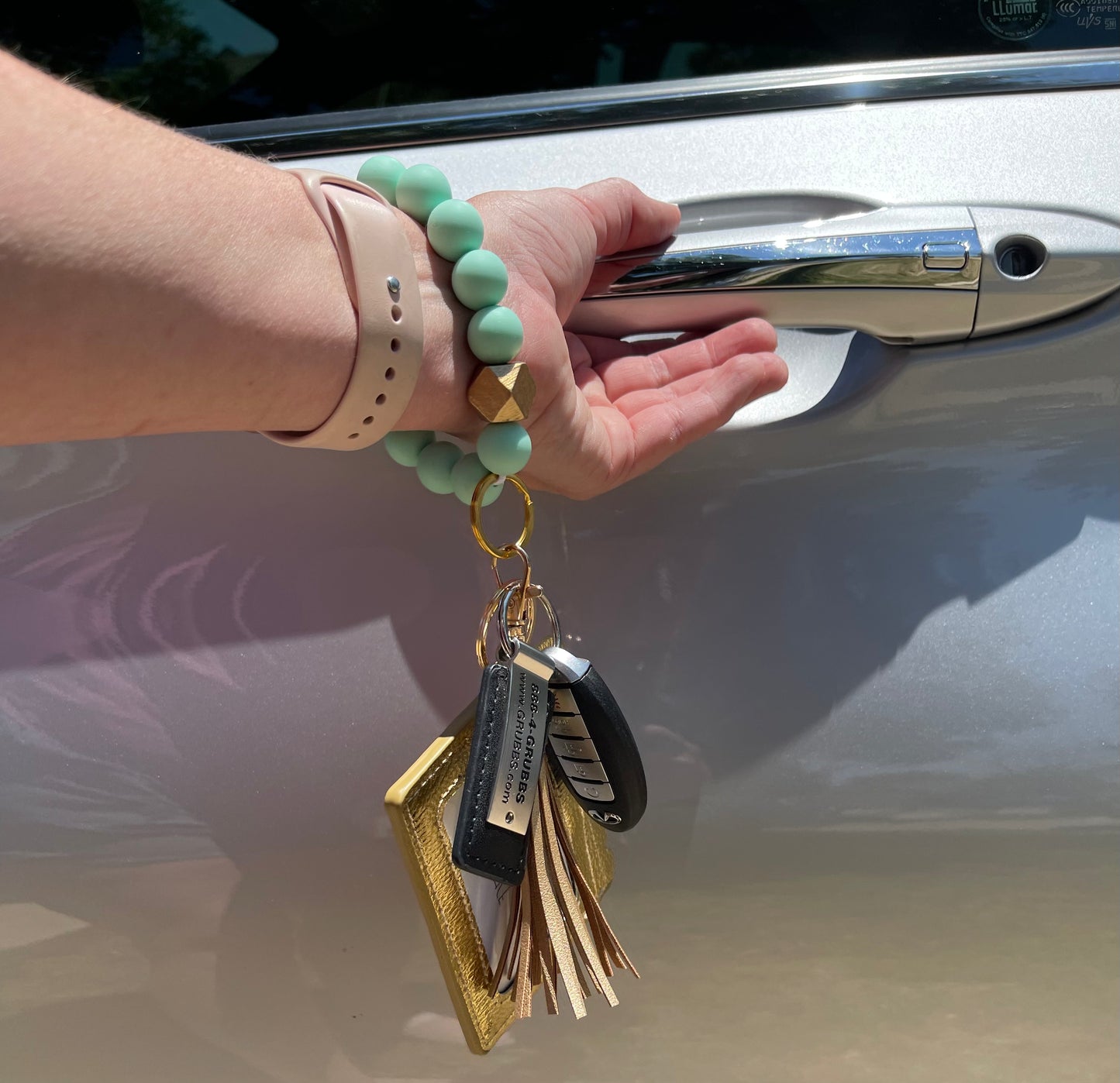 Mint O Wristband Keychain with Gold Wallet by Lanyard Lovebirds