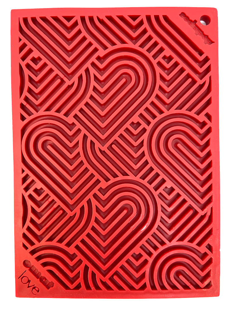 Heart Design "Love" Emat Enrichment Lick Mat - Red - Small