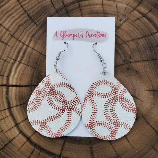 Baseball Laces print on Leather Earrings