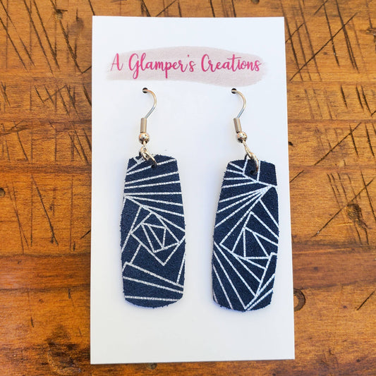 Silver & Navy Mini Bar Leather Earrings