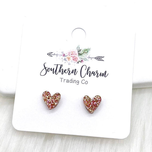 8mm Tiny Confetti Hearts Earrings in color Rose Gold