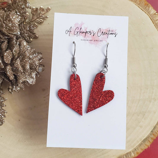 Red Glitter Mini Dangle Leather Earrings