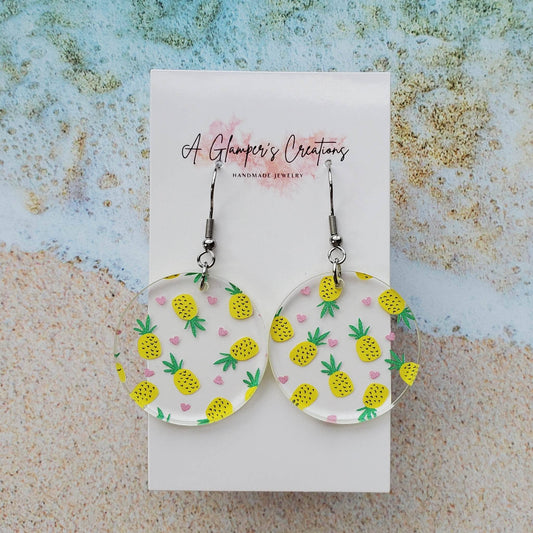 Pineapple Circle Acrylic Earrings