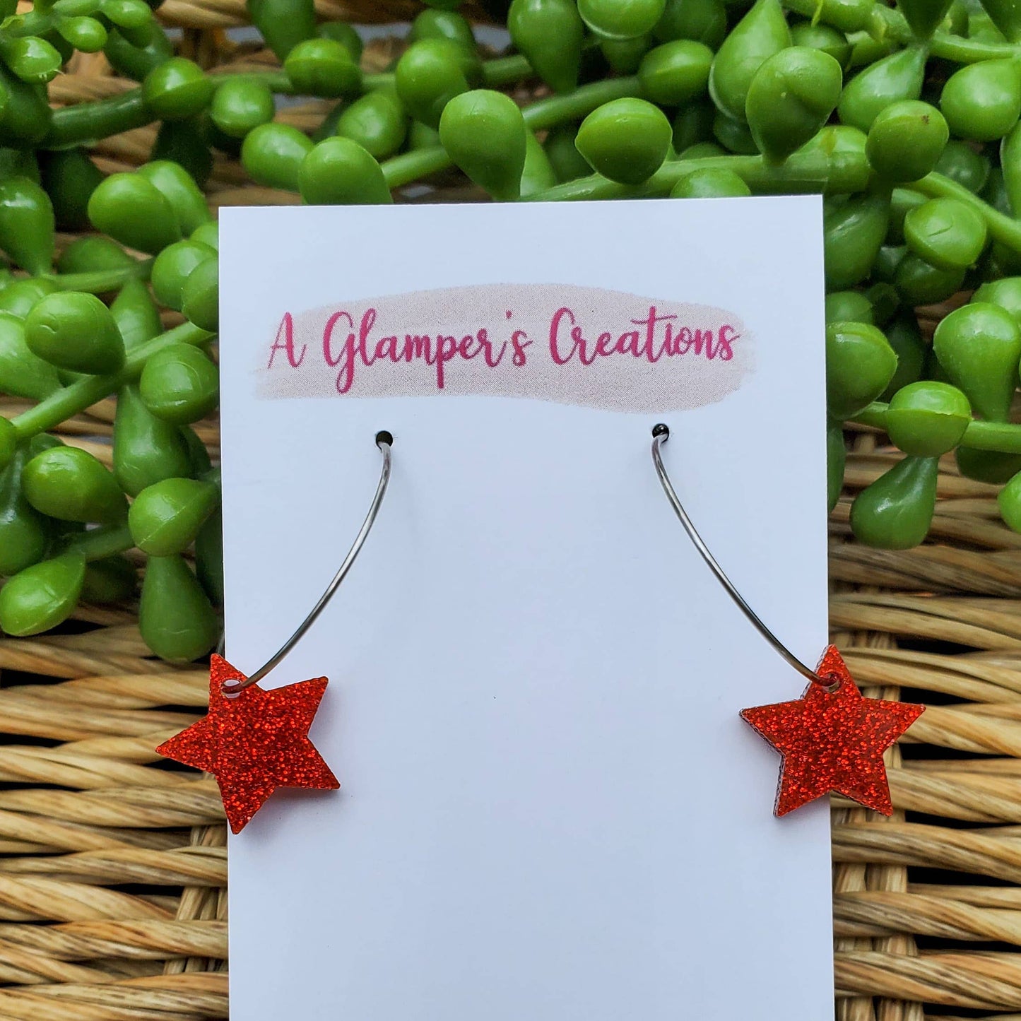 Shooting Star Red Glitter Acrylic Hoop Earrings