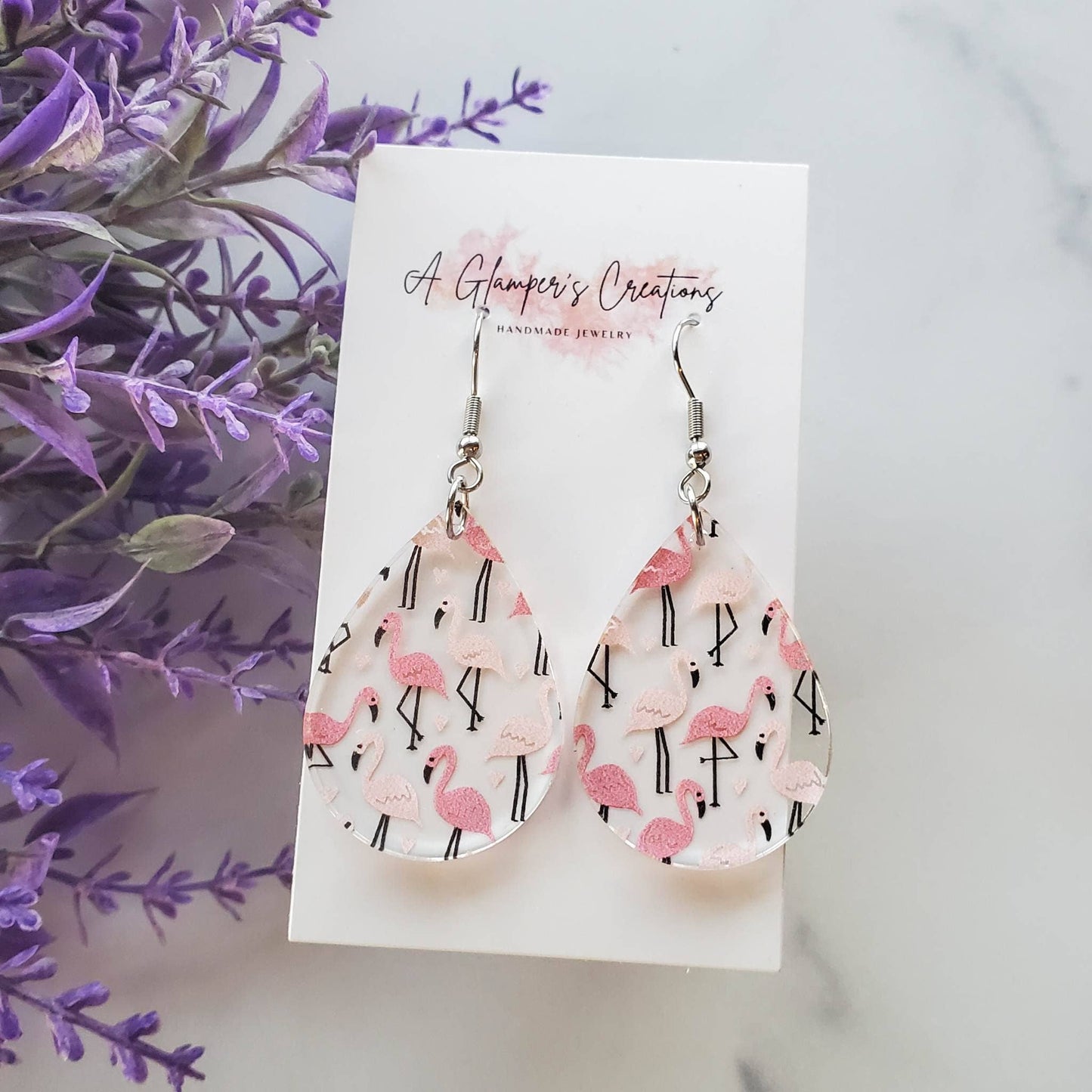 Flamingos Teardrop Acrylic Earrings