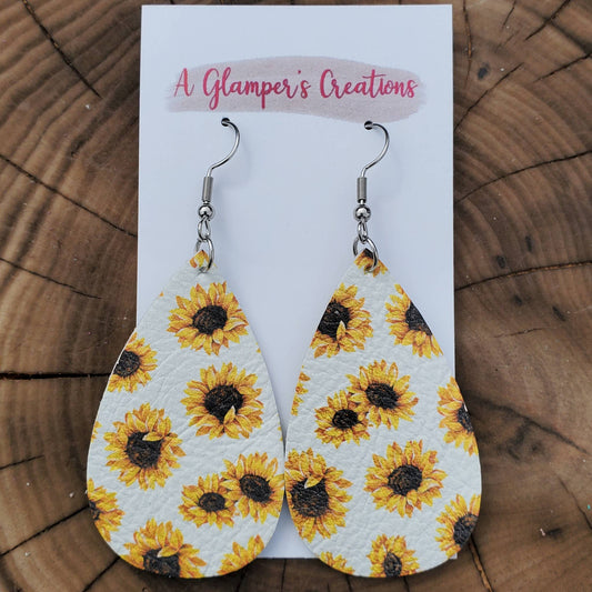 Sunflower Teardrop Leather Earrings