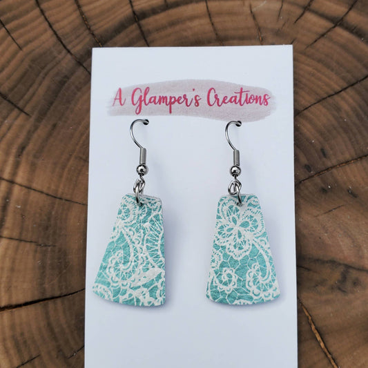 Lace Printed Dangle Leather Earrings