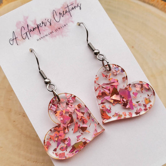 Rosegold Flakes Heart Acrylic Earrings